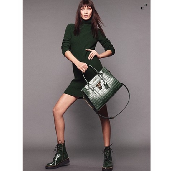 Michael Kors Croc Embossed Leather Combat Boot - Picture 4 of 16